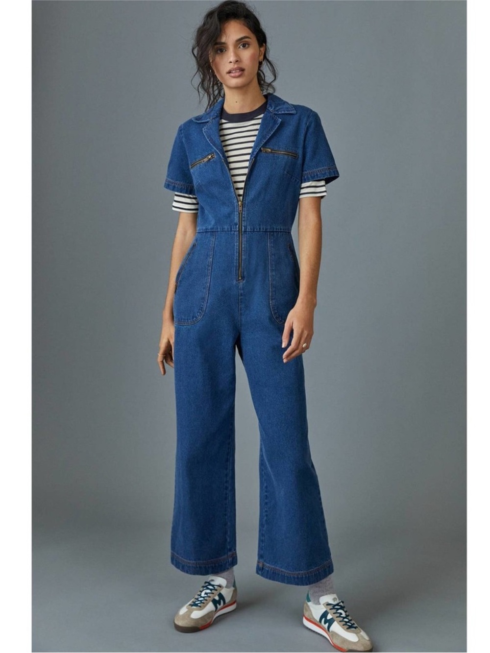ANTHROPOLOGIE Porridge Maggie Relaxed Cotton Denim Wide Leg Jumpsuit, Medium